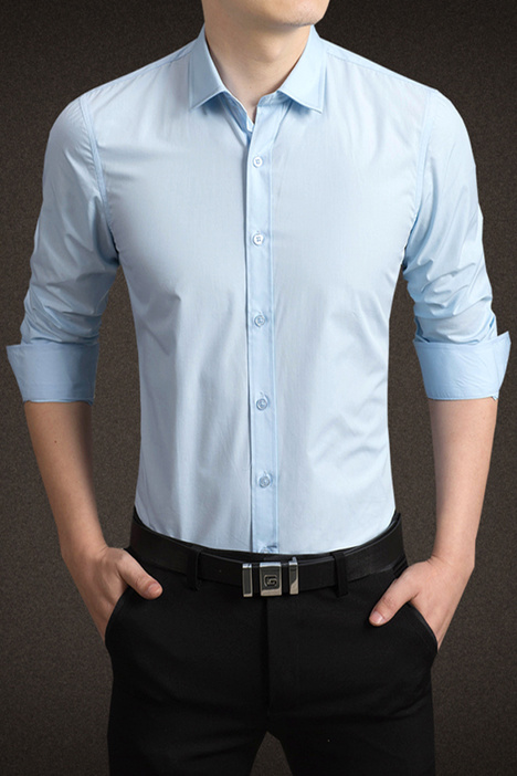 男士純色長(zhǎng)袖襯衫定制