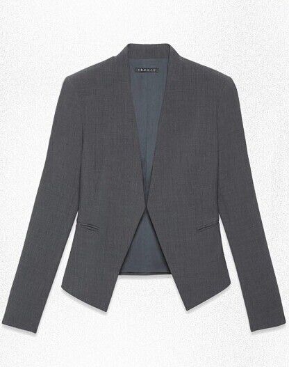 女士無(wú)領(lǐng)灰色西服定制
